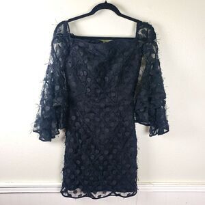 Milly's Womens Short Black Poka Dot Feather Retro Bell Sleeve Cocktail Dress 02